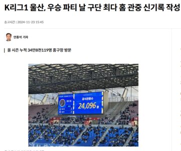 韩联社：蔚山本赛季主场观众近35万人次，创队史单赛季上座新高