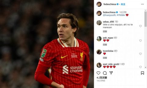 基耶萨社媒晒联赛杯决赛照片，并配文：YNWA️