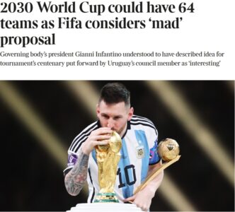 泰晤士：某官员称2030世界杯扩军64队想法完全疯狂，望尽快否决