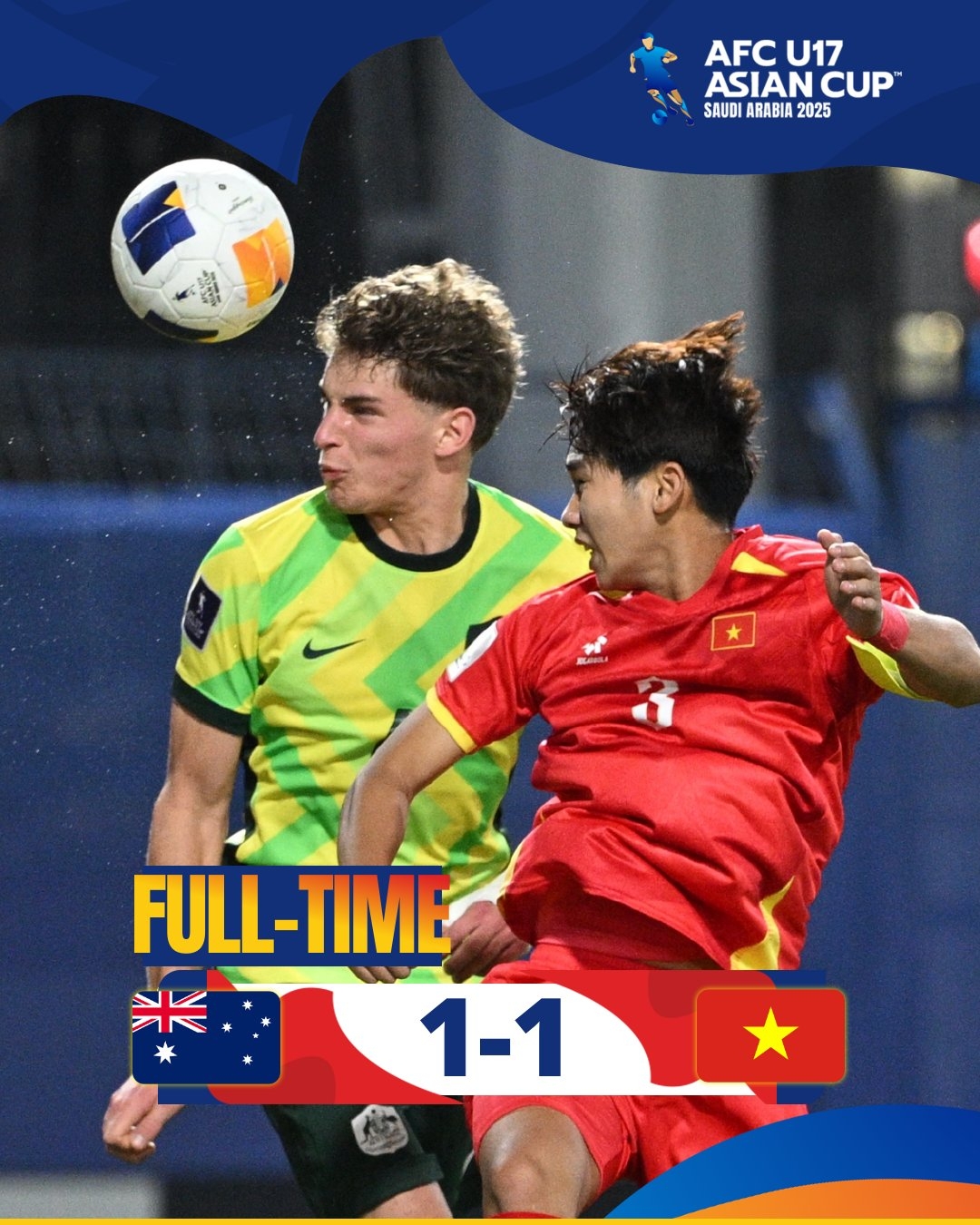 U17亚洲杯：越南1-1逼平澳大利亚，手抛球战术→小角度抽射扳平