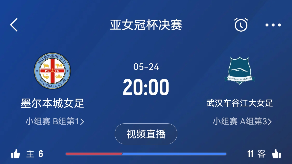加油！首届亚女冠决赛对阵：武汉vs墨尔本城，5月24日20点打响