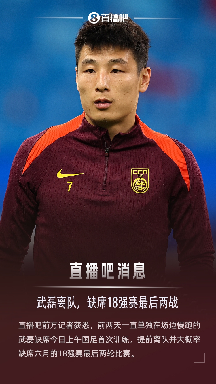 球大圣：武磊缺席今日首练，提前离队＆缺席剩余2场18强赛