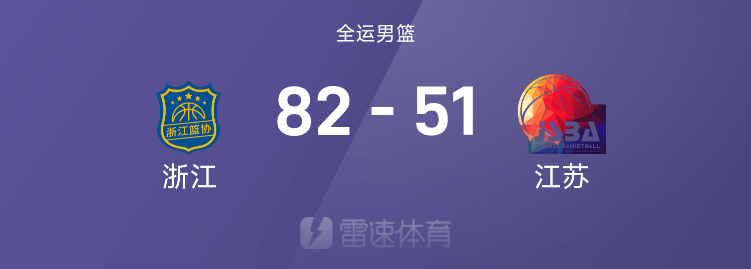 全运男篮战报：程帅澎17+7助攻，陆文博15分，浙江82-51狂胜江苏