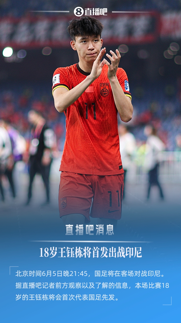 球大圣：明日客战印尼，18岁王钰栋将首次代表国足先发