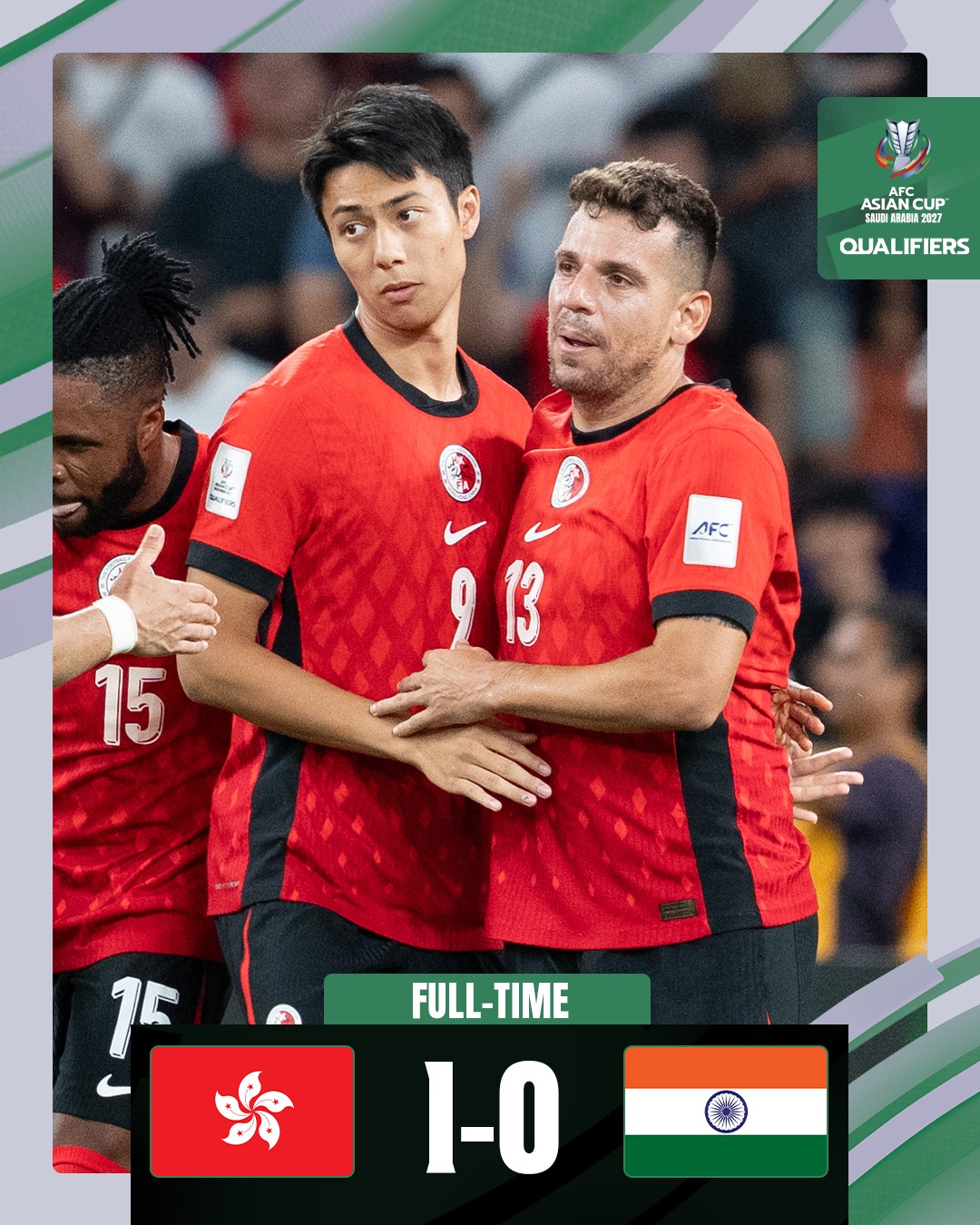 中国赢球夜！中国香港点射1-0绝杀印度，亚预赛小组开局1胜1平！