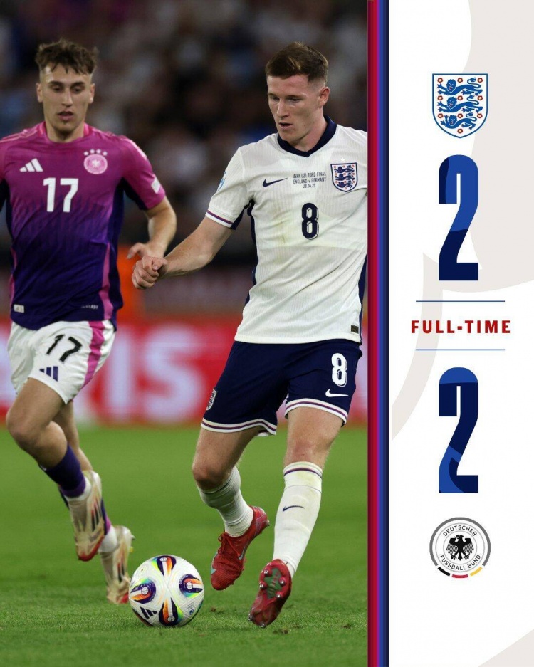 90分钟战报-英格兰U21 2-2德国U21进加时 埃利奥特破门内布尔传射