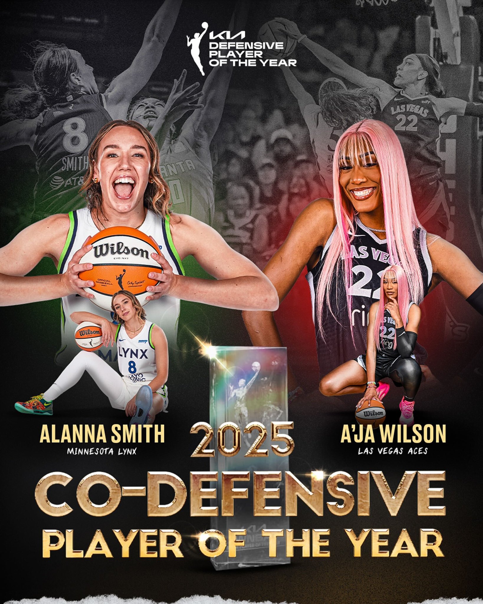 历史首次！WNBA官方：阿兰娜·史密斯和威尔逊共享DPOY